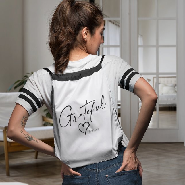 Grateful Heart | Your Name Minimal Ink Script Drawstring Bag (Creator Uploaded)
