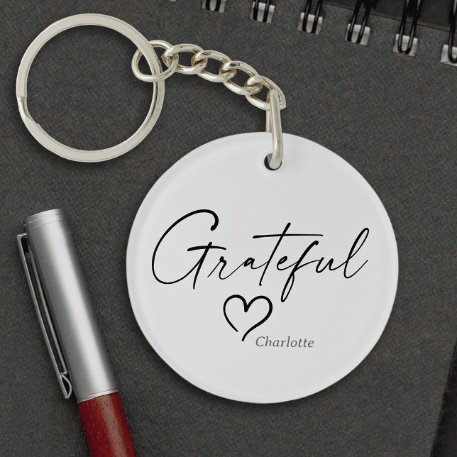 Grateful Heart | Your Name Minimal Ink Script Keychain (Creator Uploaded)