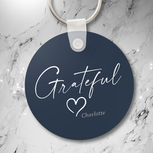 Grateful Heart | Your Name Minimal Ink Script Keychain (Creator Uploaded)
