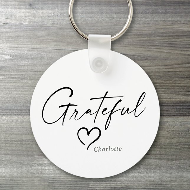 Grateful Heart | Your Name Minimal Ink Script Keychain (Creator Uploaded)