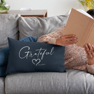 Grateful Heart   Your Name Minimal Ink Script Lumbar Pillow
