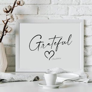 Grateful Heart Your Name Minimal Ink Script Poster