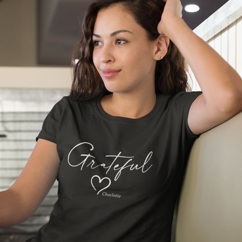 Grateful Heart  Your Name Minimal Ink Script T_Shirt