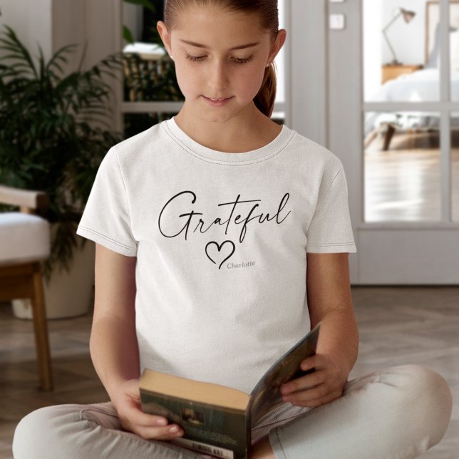 Grateful Heart | Your Name Minimal Ink Script T-Shirt (Creator Uploaded)
