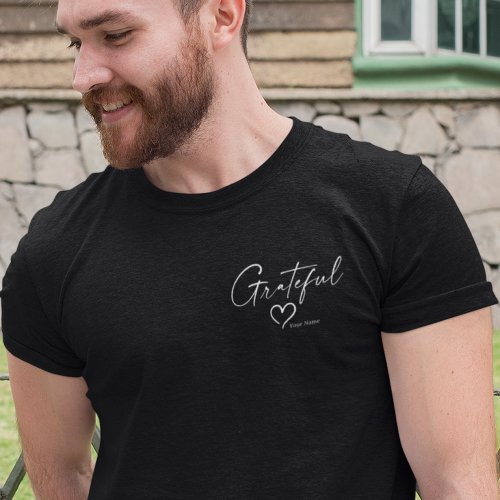 Grateful Heart  Your Name Minimal Ink Script T_Shirt