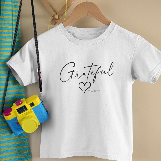 Grateful Heart | Your Name Minimal Ink Script Toddler T-shirt (Creator Uploaded)