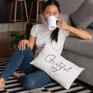 Grateful Heart   Your Name Minimal Ink Scriptt Lumbar Pillow