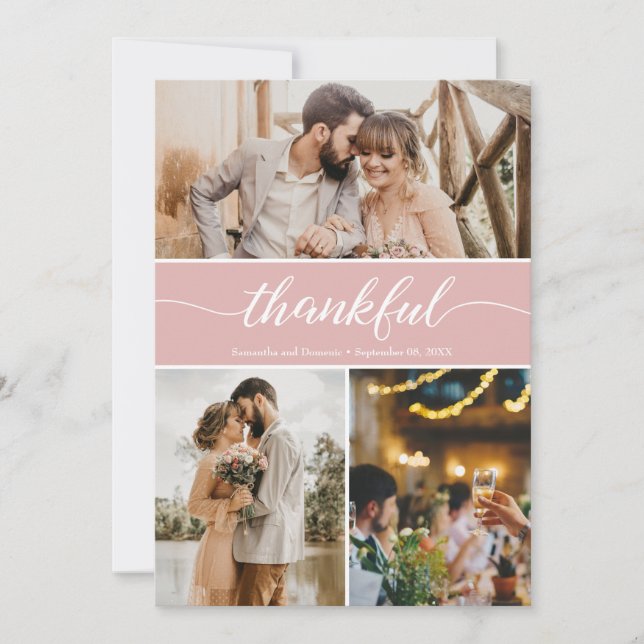 Grateful Hearts: Customizable Wedding Thank You Ca (Front)