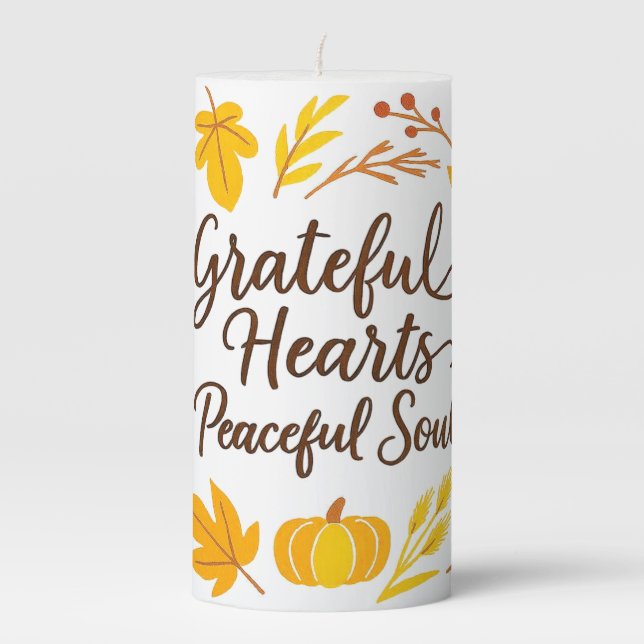 ''Grateful Hearts, Peaceful Souls' Pillar Candle (Front)