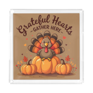 Grateful Hearts Thanksgiving Turkey Acrylic Tray