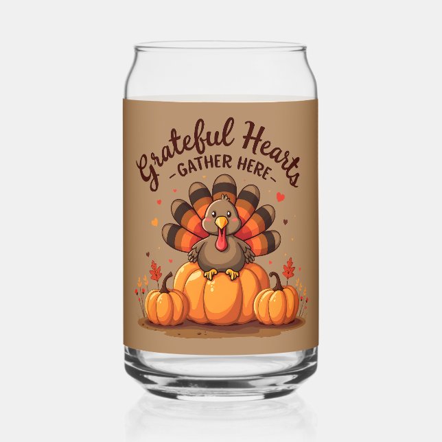 Grateful Hearts Thanksgiving Turkey Can Glass (Back)