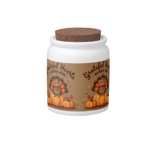 Grateful Hearts Thanksgiving Turkey Candy Jar