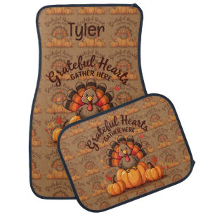 Grateful Hearts Thanksgiving Turkey Car Floor Mat