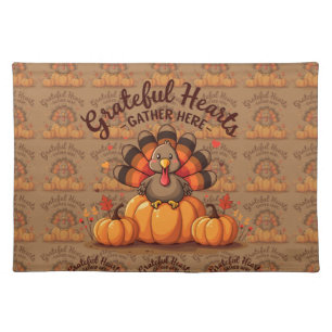 Grateful Hearts Thanksgiving Turkey Cloth Placemat