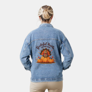 Grateful Hearts Thanksgiving Turkey Denim Jacket