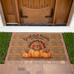 Grateful Hearts Thanksgiving Turkey Doormat