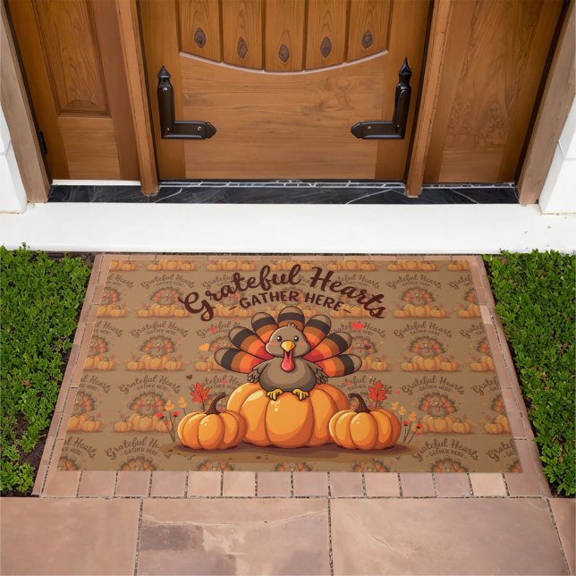 Grateful Hearts Thanksgiving Turkey Doormat (Outdoor)