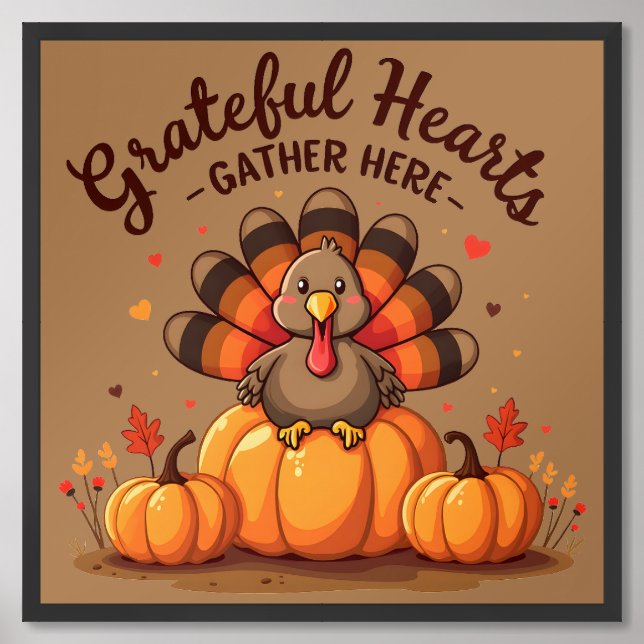 Grateful Hearts Thanksgiving Turkey Framed Art (Framed Front)