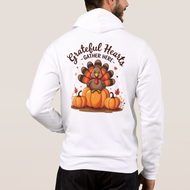 Grateful Hearts Thanksgiving Turkey Hoodie (Back)