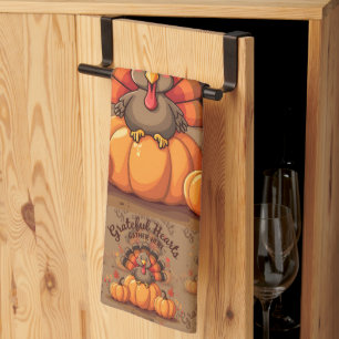Grateful Hearts Thanksgiving Turkey Kitchen Towel