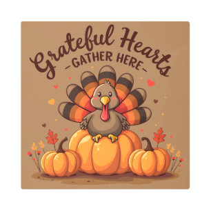 Grateful Hearts Thanksgiving Turkey Metal Print