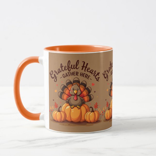 Grateful Hearts Thanksgiving Turkey Mug (Left)
