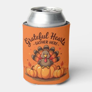 Grateful Hearts Thanksgiving Turkey Orange Can Cooler