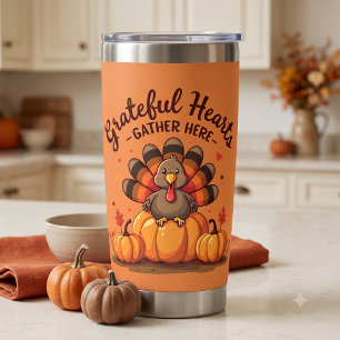 Grateful Hearts Thanksgiving Turkey Orange Insulated Tumbler