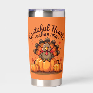 Grateful Hearts Thanksgiving Turkey Orange Insulated Tumbler