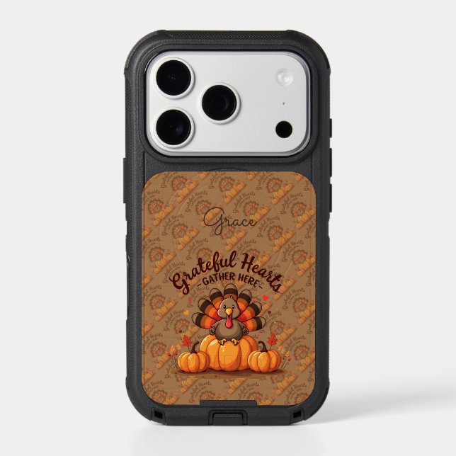 Grateful Hearts Thanksgiving Turkey Otterbox iPhone Case (Back)