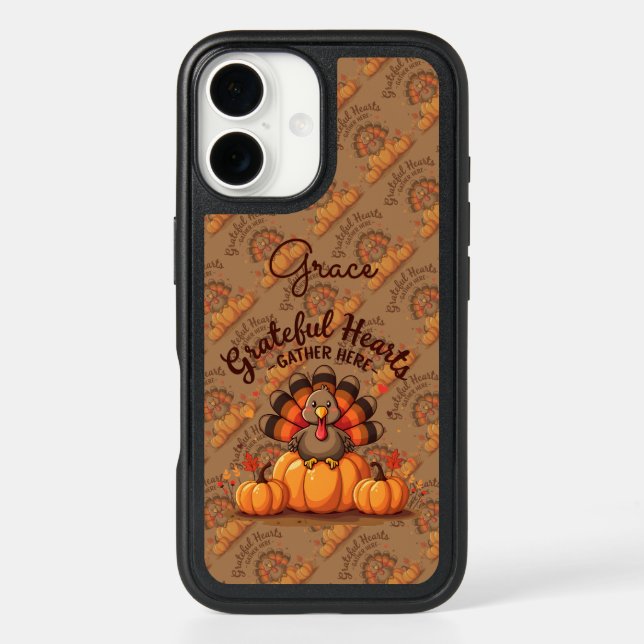 Grateful Hearts Thanksgiving Turkey Otterbox iPhone Case (Back)