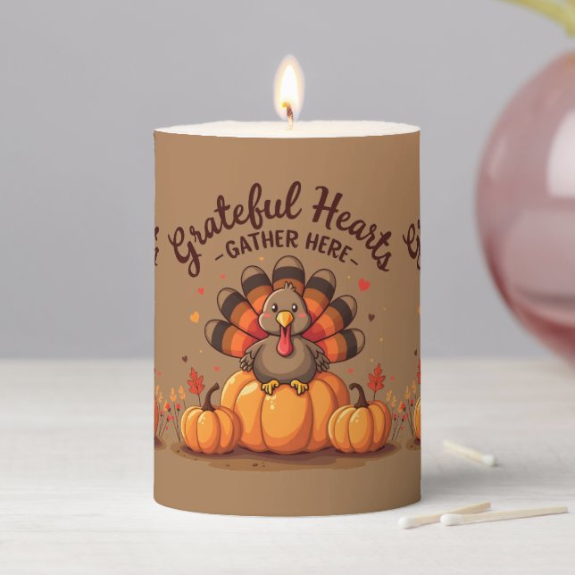 Grateful Hearts Thanksgiving Turkey Pillar Candle (In Situ)