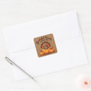Grateful Hearts Thanksgiving Turkey Square Sticker