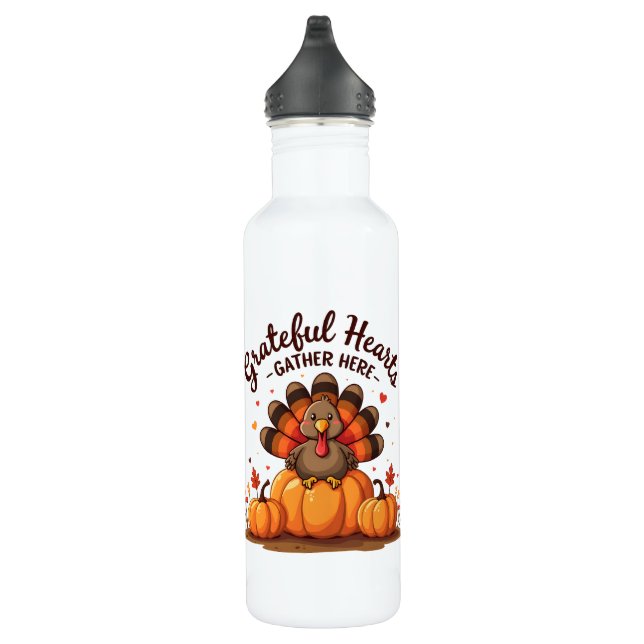 Grateful Hearts Thanksgiving Turkey Stainless Steel Water Bottle (Right)