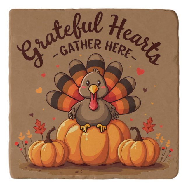 Grateful Hearts Thanksgiving Turkey Trivet (Front)