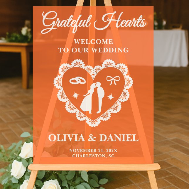 Grateful Hearts | Thanksgiving Wedding Welcome Acrylic Sign (Creator Uploaded)