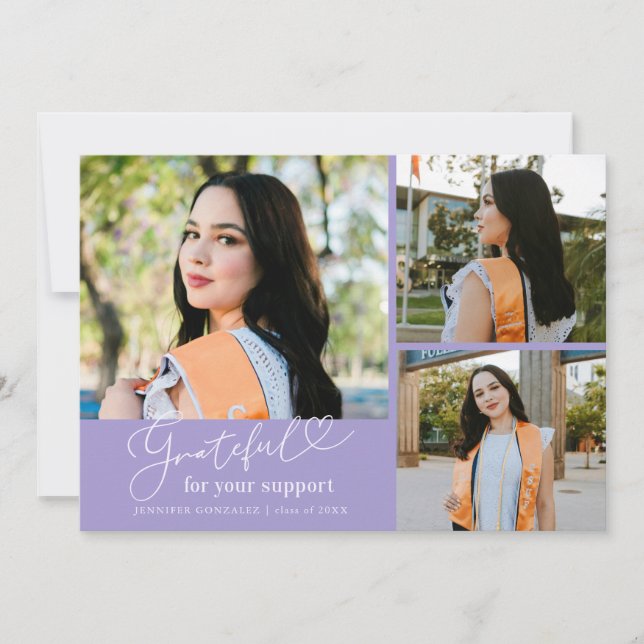 Grateful Lilac Multi Photo Graduation Announcement (Front)