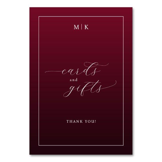 Grateful Maroon Cursive Cards and Gifts Sign (Front)