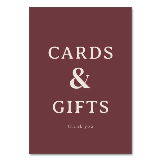 Grateful Maroon Minimalist Cards & Gifts Sign (Front)