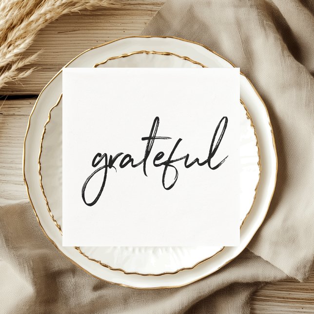 Grateful Minimalist Script Thanksgiving Napkins (Creator Uploaded)