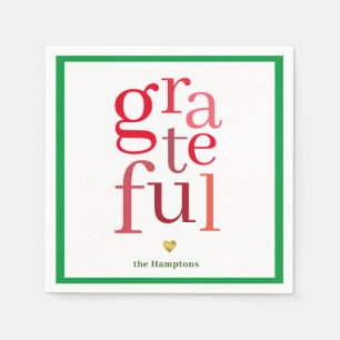 Grateful Modern Red Typography Christmas Napkins