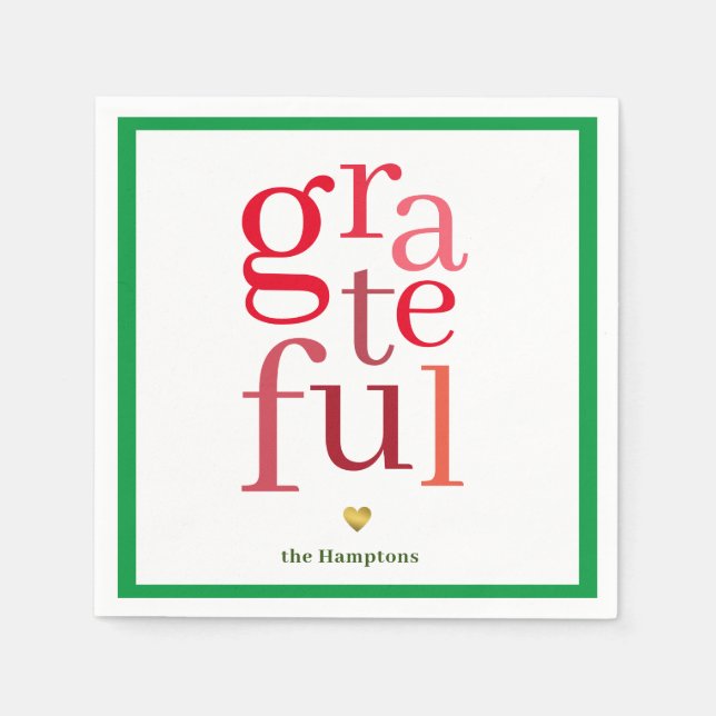 Grateful Modern Red Typography Christmas Napkins (Front)