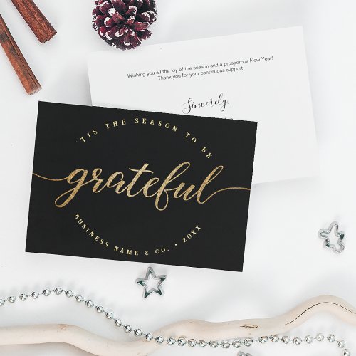 Grateful Modern Script Business Logo Corporate Holiday Card