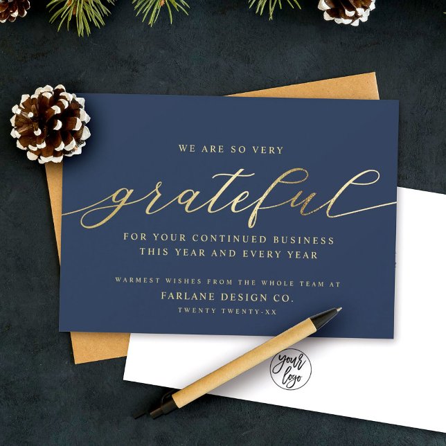 Grateful | Modern Script Business Logo Corporate Holiday Card (Creator Uploaded)
