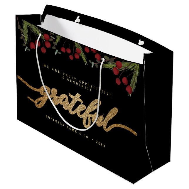 Grateful Modern Script Holly Pine business logo  Large Gift Bag (Back Angled)