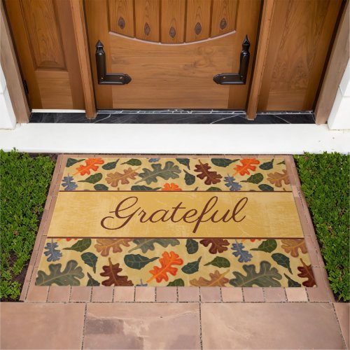 Grateful Modern Vintage Autumn Oak Tree Leaves Doormat