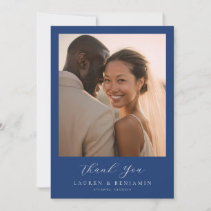 Grateful Navy Elegant Photo Thank You Card
