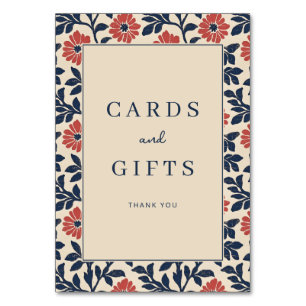 Grateful Navy Floral Border Table Number