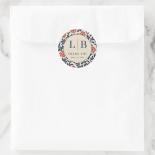 Grateful Navy Floral Circle Classic Round Sticker