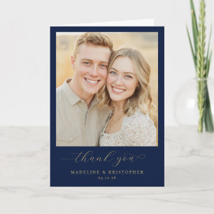 Grateful Navy Modern Photo Letterpress Thank You Card